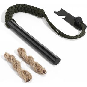 GUTIMORE Fire Starter Survival Tool, 5 Inch,Ferro Rod Kit with Multi-Tool Striker &Tinder Ropes, Drilled Flint Fire Starter for Emergency Survival, Camping, Hiking