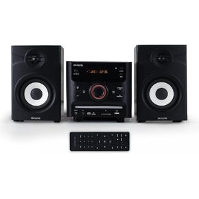 Aiwa 60W Bluetooth Micro System with Bookshelf Speakers and CD Player, FM Radio, USB Playback, AUX Input, LED Display, Hi-Fi Sound, Compatible with Apple, Android, Tablets, and Laptops