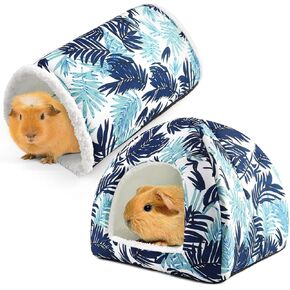 Guinea Pig House and Tunnel Set Soft Guinea Pig Hideout Washable Guinea Pig Bed with Non-Slip Bottom Dwarf Rabbit Bunny Ferret Hut and Toy for Cage Accessories