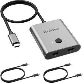 USB C Switch, Bi-Directional USB-C Switcher Support 8K@60Hz Video 1 in 2 Out/2 in 1 Out/1 in 2 Out with 100W Charging and 10Gbps Data Transfer, Included 5V 1A Power Adapter