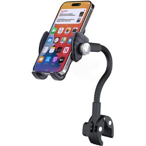 Phone Holder Spin Bike Mount, Goosencek Handlebar Clamp Holder Fit Peloton, Treadmill, Wheelchair, Indoor Exercise Bicycle, Mic Stand, Scooter, Stroller - Fit iPhone 15 Pro 14 13 & All 4-7" Cell Phone