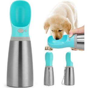 Portable Dog Water Bottle, 24 OZ, Stainless Steel Leak Proof Puppy Water Dispenser with Drinking Feeder for Pets Travel, Walking, Hiking and Outdoor Activities