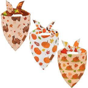 Thanksgiving Dog Bandanas Autumn Pet Bandanas Reversible Triangle Bibs Scarf Turkey Pumpkin Maple Leaf Pattern Bandana for Medium Large Dogs