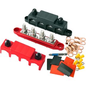 Bus Bar 12V Power Distribution Block ，250A Terminal Block ，4 x 3/8" Studs，Marine Bus Bar ，Distribution Block ，Automobile Battery Terminal Block，Battery Distribution Block, Dround Distribution Block