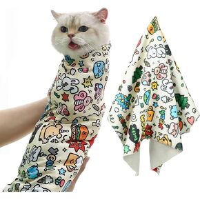 Cat Grooming Wrap, Cat Wrap for Cutting Nails and Grooming, Cat Restraint Wrap for Nail Clipping, Self-Adhesive Fabric Cat Swaddle Burrito Wrap, Anti-Bite, Anti-Scratch, Anti-Escape(L(Within 11.1lbs))