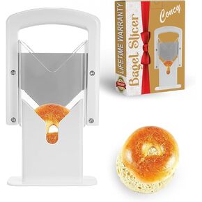 bagel slicer with non-stick guillotine cutter for small and large bagels slicing (ABS, WHITE)