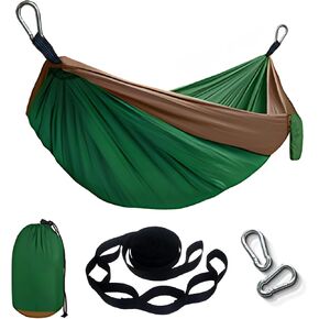 Portable Hammock and Travel Lightweight Backpacking Hammock Swing with Stainless Steel Clip and Tree Straps for Camping Hiking Backyard Lounging Outdoor Hammock (Green+Green)