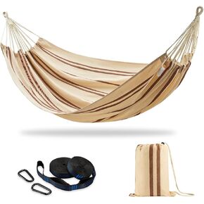 Brazilian Double Hammock with Tree Straps,Extra Large 94x63IN,2 Persons Hammock for Backyard Patio Outdoor and Indoor,450lbs Weight Capacity,Soft Woven Cotton Fabric - Blue Stripe