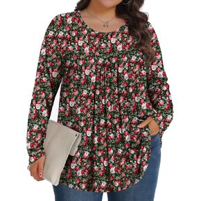 Plus Size Tops for Women Winter Long Sleeve Shirts Crew Neck Casual Loose Tunic Blouse 1X-5X