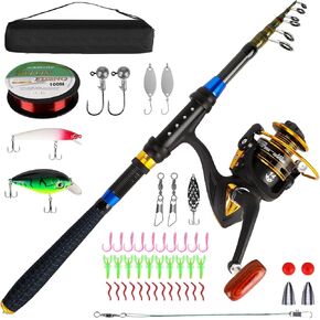 Kids Fishing Pole Set, Telescopic Fishing Rod and Reel Combo Kit for Boys, Girls, Youth, Kids Toys Gift with Spincast Fishing Reel, Fishing Tackles, Fishing Lures, Fishing Lines 【Ambidextrous】
