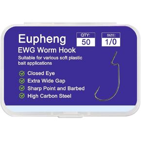 Offset EWG Worm Hooks for Bass Fishing Texas Rig Hooks for Freshwater Saltwater Wide Gap Hooks for Soft Plastic Baits Size #4#2#1 1/0 2/0 3/0 4/0 5/0