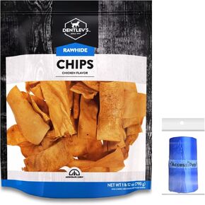 Dog Chews Bundles for All Sized Dogs, Traditional Rawhide Chew Chips Bundle with 1 Dog Waste Roll (Chicken Flavor, 1 lbs)