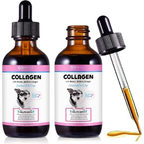 Collagen for Dogs, Dog Collagen Liquid Drops, Dog Collagen with Biotin, MSM & Ginger Digestive & Immunity Support, Itch Relief, Skin & Coat and Joint Health, Dog Collagen Supplement 60ml ﻿