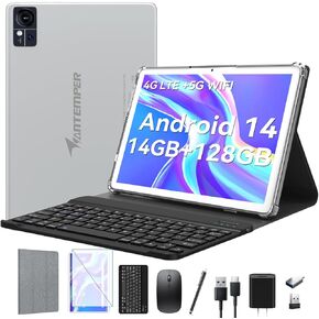 2024 Newest Android 13 Tablets 10 Inch, 5G Wifi Tablet Mit 16GB RAM+128GB ROM(1TB TF),2 In 1 Tablet with keyboard Mouse Pen-Octa-Core2.0Ghz | 7000mAh | 1080FHD | 13MP Camera | WLAN GPS Typ-c-Silvery
