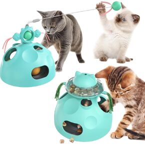 Interactive Cat Toys for Indoor Cats,4 in 1 Cat Puzzle Toy Pet Treat Slow Feeder Ambush Wand Dancer Hide Rolling Ball Maze,Cat Enrichment Toys for Indoor Cats