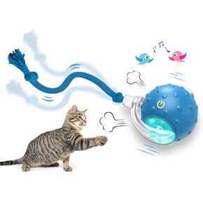 Cat Toys Ball for Indoor Cats - Interactive Automatic Cat Ball Toy | Fast Rolling & Motion Activated Chirping | Hide and Seek Mouse Catching Game | Stimulates Hunting Instincts (Blue)