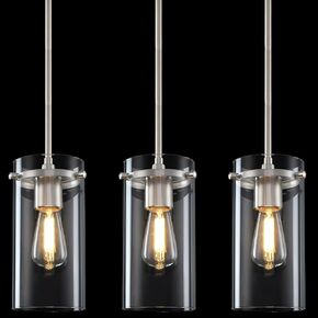 3 Pack 1 Light Hanging Rod Kitchen Island Clear Glass Vintage Ceiling Pendant Light,Brushed Nickel Finish Modern Clear Glass Dining Room,Kitchen,Dining Room