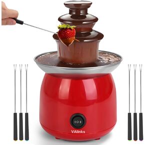 3 Tiers Chocolate Fountain with 6PCS Fork Mini Electric Chocolate Melting Machine Chocolate Fondue Fountain for Cheese Queso Candy BBQ Sauce and Liqueur (Red)
