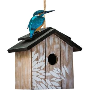 Topadorn Wooden Bird House Hanging Outdoor,Eco Friendly Materials and Decorative with Bird Printed