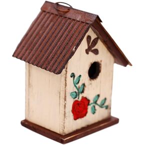 Bird House Wooden Carved Floral Birdhouse with Hanging,White Hanging Bird House for Outside