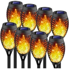 REQO 8 Solar Lights Outdoor Garden,Waterproof LED Landscape Lights Ornaments,Flickering Dancing Flaming Torch Solar Lights Stake for Pathway Yard Patio Walkway Lawn Decorative