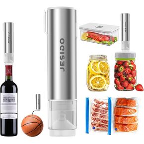 5 in 1 Electric Mason Jar Vacuum Sealer Kit with Wine Stopper and Inflating,1800 mAH Handheld Jar Vacuum Sealer for Mason Jars, Wine Bottles, Sous Vide Bags, Food Storage Containers, Basketball