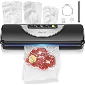 Emojoy Food Saver Vacuum Sealer Machine, Built-in Bag Cutter, 11.8-Inch Sealing Length, Includes 15 Bags（BPA-Free）