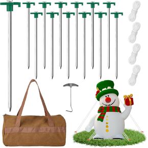 Aodaer 12 Pack Tent Stakes Heavy Duty Tent Pegs 10.25 Inch Non-Rust Metal Yard Stakes with 4x10ft Ropes and Storage Bag Inflatable Stakes for Gardening & Canopies, Camping Halloween Christmas, Green