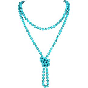 Coiris اليدوية طويلة مطرز القلائد للنساء 60 "الفيروز بوهو الطبقات قلادة حبل عقدة ستراند زي المجوهرات إنفينيتي التفاف بيان قلادة للنساء in Kuwait