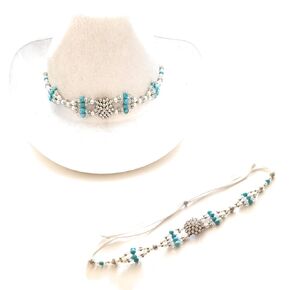 Rhinestone Concho Hatband Adjustable Size Accessory For Brim Hats Handmade Gemstone Crystal Pearl Four Row Weave Gift Boxed