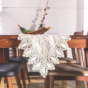 Flower Lace Table Runner Patch Embroidered 12 × 50 inch for Holiday Wedding Picnic Daily Dinner Tables White Decor (Cotton, 12"×50" (31×130cm))