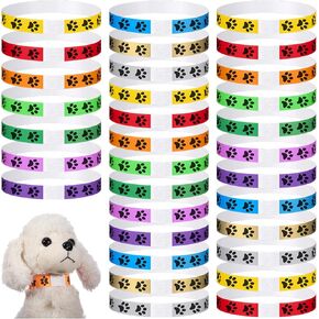 Nezyo 500 Pcs 18.5 Inch Puppy Collars Paper Dog Collars Paw Print Whelping Collars Puppy ID Collars Colored Adhesive Pet Identification Collars for Newborn Small Pet Dog Cat,10 Colors