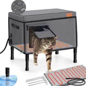 Heated Cat House for Outdoor Cat in Winter, 100% Waterproof Outdoor Cat House with Heating Pad, Foil Insulated Cat Shelter for Outside Barn Feral Stray Cat
