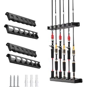 Fishing Rod Holder for Garage Vertical Wall-Mounted Stores 6 Rods or Combos Fits Most Rod Diameters (Vertical Black, 2 Pair 12 Rods) in Saudi Arabia