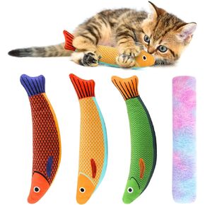 Cat Toys 4 Pack Catnip Saury Fish Toys for Bored Indoor Cats Soft Plush Kitten Toy with Crinkle Sound Interactive Chew Cute Toys for All Breeds