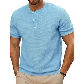 PJ PAUL JONES Mens Tees Short Sleeve Crewneck Henley Shirts Knitted Textured Shirt Solid T-Shirts Summer Top