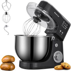 Electric Stand Mixer, Saizeriya 4.5QT 6-Speeds Electric Food Mixer, 1000W Dough Mixer Tilt-Head Electric Mixer with Stainless Steel Bowl, Dough Hook, Mixing Beater and Whisk, Splash Guard, Black
