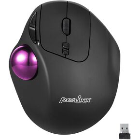 ماوس كرة التتبع اللاسلكي Perixx PERIMICE-717PUB، كرة تعقب لامعة مدمجة مقاس 1.34 بوصة مع ميزة الإشارة - 5 أزرار قابلة للبرمجة - جسم أسود - كرة أرجوانية in Kuwait