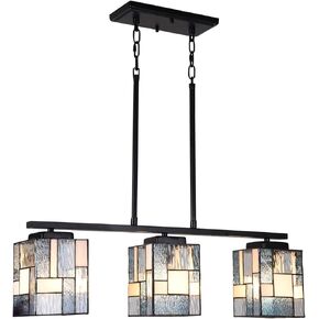 ARTZONE Tiffany Pendant Light Fixture[3 Lights][27''Wide*Adjustable Height] Stained Glass Tiffany Hanging Chandelier for Kitchen Island Dining Room(Blue)