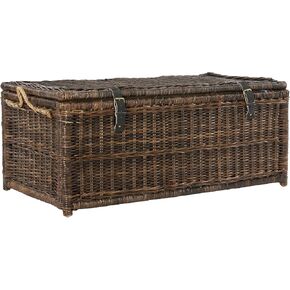 happimess HPM9000B Caden 46" Wicker Storage Trunk, Collapsible for flat storage, Rattan-Sarang Buaya, Coastal for Office, Dorm Room-LivingRoom, Bedroom, Dining Room, Brown