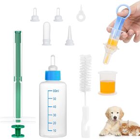 Newborn Kitten Puppy Feeding Bottles for Nursing with Replacement Nipples, Pet Liquid Feeding Kit and Dog Pill Dispenser Kit
