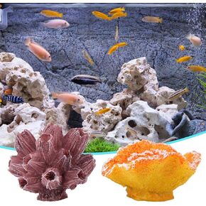 TOPINCN Artificial Coral, 2pcs Realistic Artificial Resin Coral Plants Decorative Aquarium Decor Fish Tank Decorations Fresh Salt Water Ornament Underwater Ornament
