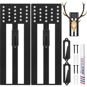 2 Set Deer Skull Mount Flag Skull Mount Hanger European Deer Mount Plaque Skull Hanger Kit USA Flag Decor Prey Display Rack for Hanging Mounting Deer Skull Mount for Husband Father Hunter