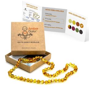 Baltic Amber Necklace for Women and Men (Authentic, Certified) - 17.7 inches, Honey (Polished) - Unisex Amber Jewelry for Adults - Amber Bead Necklace
