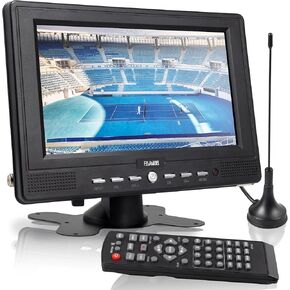 7"Portable TV with Antenna LCD Monitor Rechargeable Battery ATSC Digital TV Media Player（TF Card,USB and HDMI） with Remote Control & TV Stand for Camping Car Kitchen Travel Emergency