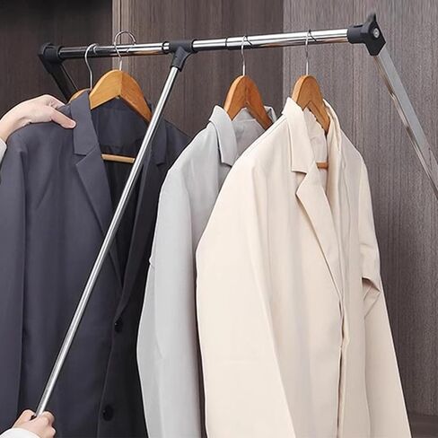 Pull Down Closet Rod 21"-26", Pull Down Adjustable Side Mounted Closet for Kitchen Bedroom High Cabinets, Closet Pull Down Rods Chrome,Two-Way Buffering Side, Heavy Duty Load Capacity in Saudi Arabia