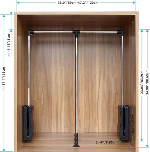 Pull Down Closet Rod 21"-26", Pull Down Adjustable Side Mounted Closet for Kitchen Bedroom High Cabinets, Closet Pull Down Rods Chrome,Two-Way Buffering Side, Heavy Duty Load Capacity in Saudi Arabia