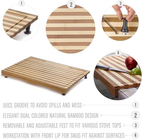 Prosumer's Choice Stovetop Covers for Gas Burners - Bamboo Cutting Board - Premium, Sustainable, Expands Kitchen Space, Easy to Clean - with Adjustable Legs and Juice Grooves - 29.5"L x 3.5"W x 21"H in Saudi Arabia