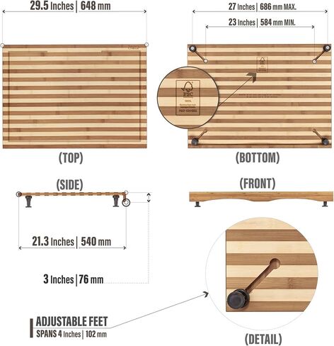 Prosumer's Choice Stovetop Covers for Gas Burners - Bamboo Cutting Board - Premium, Sustainable, Expands Kitchen Space, Easy to Clean - with Adjustable Legs and Juice Grooves - 29.5"L x 3.5"W x 21"H in Saudi Arabia