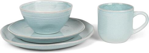 Elanze Designs Reactive Glaze Farmhouse Rustic Boho Ceramic Stoneware Dinnerware 16 Piece Plate Bowl Mug Dish Set - Service for 4, Ice Blue in Kuwait